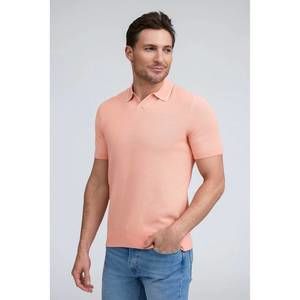 NEW RAFFI open collar knit polo sweater in salmon